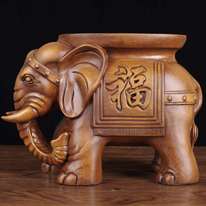 大象木雕摆件家居饰品客厅入户玄关凳子创意实用装饰乔迁新居礼品