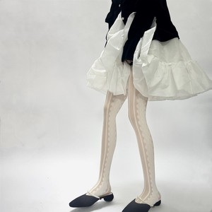 法式复古优雅侧边蕾丝白色丝袜超薄竖条纹提花女萝莉lolita连裤袜