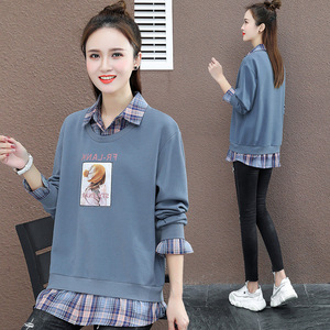 女装秋京东购物商城官网唯品会假两件卫衣女春秋薄款宽松韩版外套