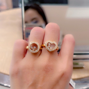 代购 chopard/萧邦快乐钻石戒指 18k玫瑰金 透明爱心 圆形 指环女