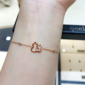 代购qeelin/麒麟wulu手链 18k玫瑰金 镶钻 镂空葫芦 简约 手饰女