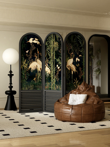 法式复古实木屏风折叠美式装饰家用客厅隔断入户玄关遮挡移动折屏