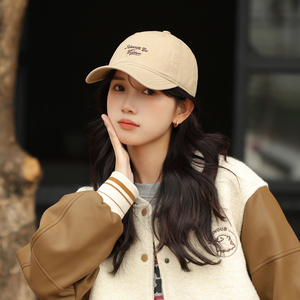 卡其色宽檐深帽顶棒球帽女生纯棉软顶鸭舌帽休闲百搭显脸小帽子男