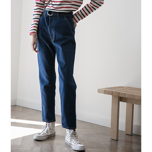 出口日本女装复古高腰牛仔裤女2019春款mom jeans修身显瘦直腿裤