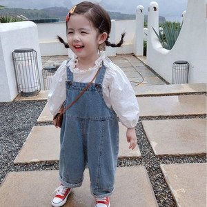 婴儿衣服春秋款韩版时髦洋气牛仔背带裤分体套装一岁女宝宝春装潮