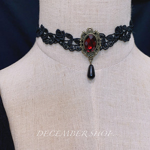 包邮蕾丝锁骨项链万圣节搭配女暗黑水滴个性简约设计感颈链项圈