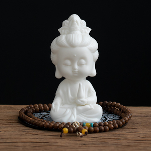 白瓷小观音如来车载摆件汽车中控台车内装饰福星高档q版人物包邮