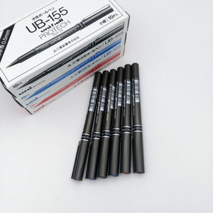 日本uni三菱um-155直液式走珠笔耐水性签字笔0.5mm黑蓝红色水性笔