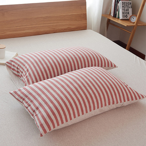 天竺棉枕套日式全棉针织棉单人枕头套单个装要一对拍2个纯色条纹