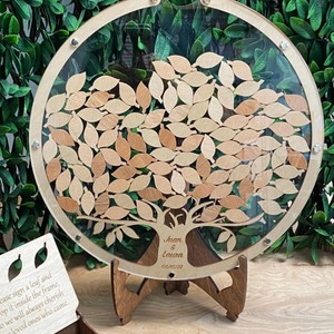 木质树和叶子工艺品摆件创意圆形婚礼装饰木制签到台留言板