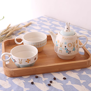 日式砂糖兔陶瓷一茶壶两茶杯带过滤可爱下午茶二人茶具套装子母壶