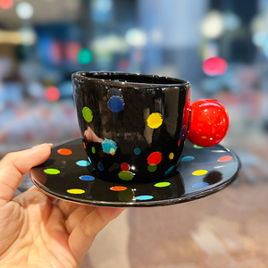 小众设计感涂鸦波点美式咖啡杯子办公室女下午茶蛋糕陶瓷杯碟套装
