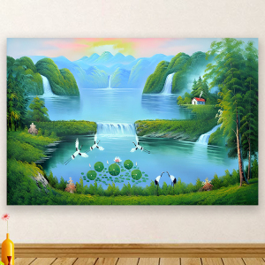 流水生财山水风景画招财