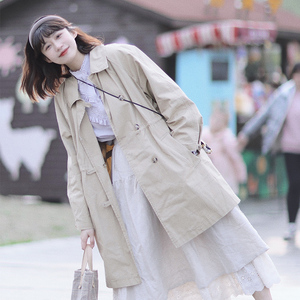 crisp日系女装 秋季新款抽绳宽松风衣外套中长款小个子衬衫上衣
