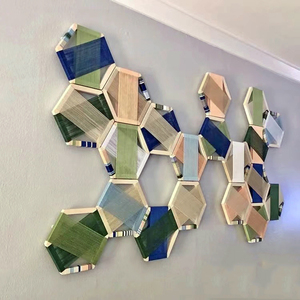 实木六边形六角菱形相框架纱线艺术装饰环创装饰黏土框挂墙定制
