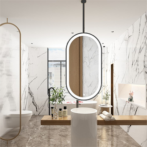 铁艺吊镜悬空智能浴室镜带灯椭圆形卫生间天花板悬挂卫浴化妆镜子