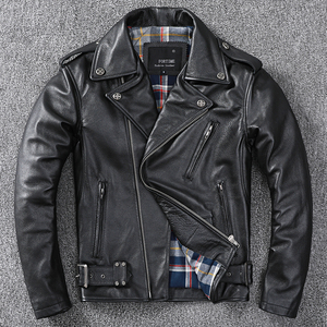 经典款 哈雷机车皮夹克真皮皮衣男短款巴基斯坦进口头层牛皮外套