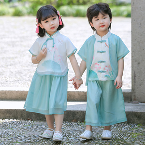 幼儿园六一表演服小学生唐装男女宝宝夏季中国风荷花汉服兄妹套装