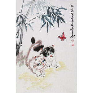 孙菊生国画字画纯手绘写意水墨动物画猫二尺竖幅带收藏证书合影8