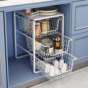 拉篮厨房下水槽分层架橱柜抽拉式置物架厨柜内碗碟盘多层收纳抽屉