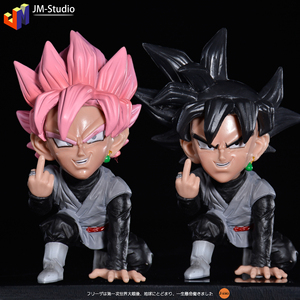 七龙珠 gk 竖中指 桃红 黑悟空 超级赛亚人可换头q版手办模型摆件