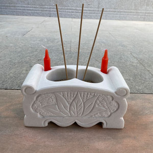 一对天然汉白玉大理石材石头青石烛台插花祭祀墓地香炉狮子45人付款