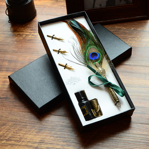 欧式复古英伦孔雀羽毛笔蘸水平行钢笔哈利波特学生用礼盒套装