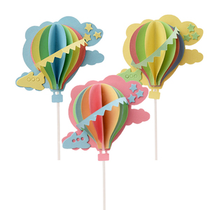 立体热气球拉旗蛋糕装饰插牌 飞机云朵星星生日插件插旗 烘焙用品