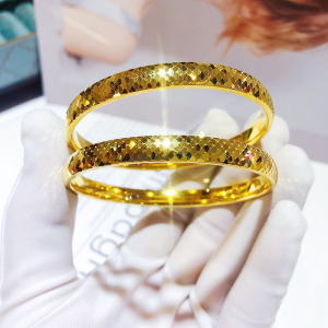 黄金手镯女款999足金时尚亮面金镯子3d硬金爆闪光圈大气潮流手环