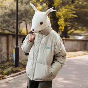 兔先森2021冬季新款立领羽绒服男潮牌宽松短款学院风工装鸭绒外套