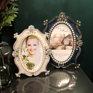 青檬欧式金属相框摆台 奢华6寸珍珠创意婚纱照片框7寸桌摆件像框