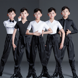 新款男童拉丁舞服演出套装少儿标准服男士练功服儿童训练舞蹈裤子
