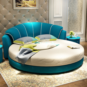 圆床布艺双人床婚床现代简约主卧布床大小户型欧式情侣酒店拆洗床