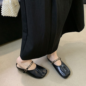 韩国时尚包头半拖鞋女外穿平底2024春夏软皮防滑单鞋一脚蹬懒人鞋