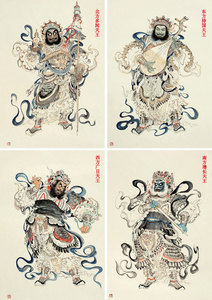 定制四大天王画像神像画相纸塑封水晶摆台卷轴挂画护法像供奉结缘
