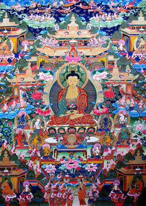 定制西方极乐世界画像 水晶摆台 卷轴挂画 相纸塑封 唐卡图片包邮