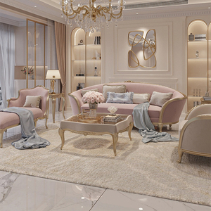 法式轻奢宫廷公主奶油风雕花三人沙发美式新古典实木贵妃家具组合