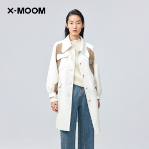 【商场同款】X--MOOM春季新款羊毛外套女中长款韩系拼接呢子大衣