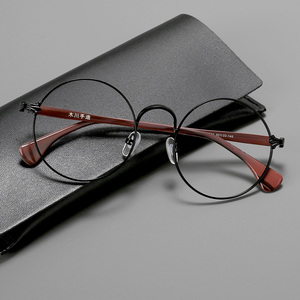 木川复古眼镜框镜架男木质日系圆框黑大框女大脸素颜显瘦近视眼睛