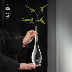 日式玻璃花瓶透明禅意水晶花器水养摆件插花水培玉净瓶甘露观音瓶