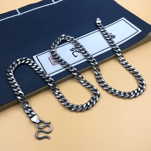 复古999纯银韩版项链男士 足银马鞭链扁平链银饰品粗送男实心霸气