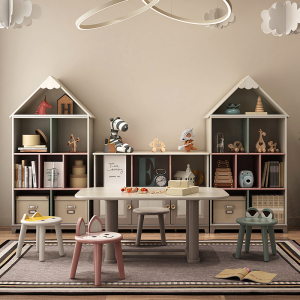 儿童创意桌椅套装实木学习小书桌子书柜置物架组合长方形矮小课桌