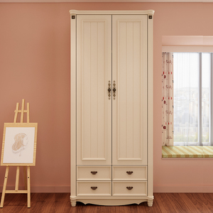 儿童衣柜家用卧室现代简约白色田园美式小户型2门柜子双开门衣橱