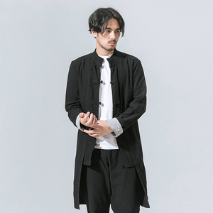 如旧原创秋季盘扣民国长衫男中式风衣男长款春秋棉麻外套亚麻披风