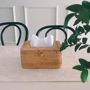 老麦杂货铺 北欧复古田园风ins手工藤编客厅桌面纸巾盒收纳盒