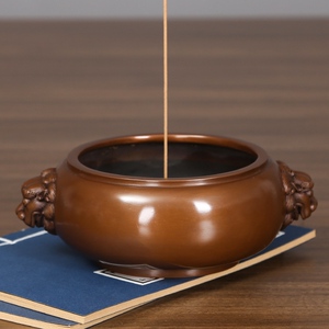 紫铜狮子香炉家用室内大明宣德炉檀香盘香纯铜香薰炉摆件中式禅意_阿