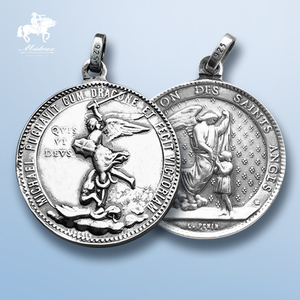 法国圣米歇尔山纯银925名画大天使圣米迦勒屠龙浮雕复古项链吊坠