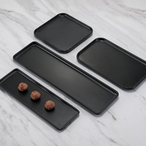黑色长方形盘子密胺长条托盘烧烤店商用日式平盘塑料烤肉寿司摆盘