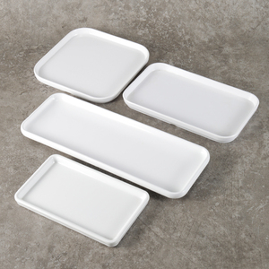 简约白色密胺盘子长方形托盘塑料创意家用客厅摆盘茶水杯盘水果盘