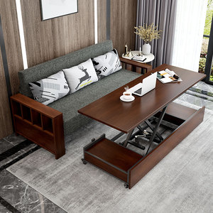 实木电动沙发床客厅多功能两用茶几一体抽拉式折叠小户型可以当床